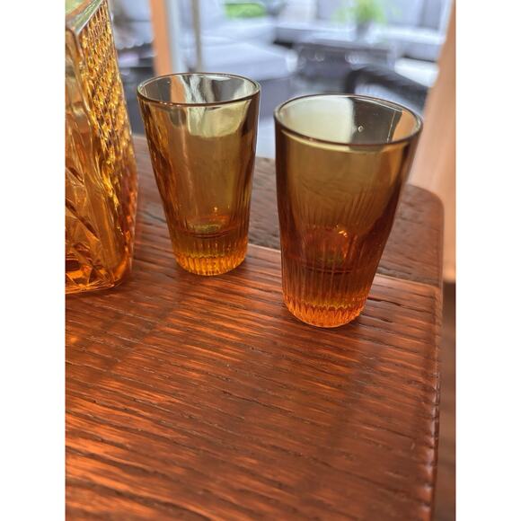 1965 Amber Whisky Decanter & 4 Shot Glasses MCM Indiana - Picture 5 of 9